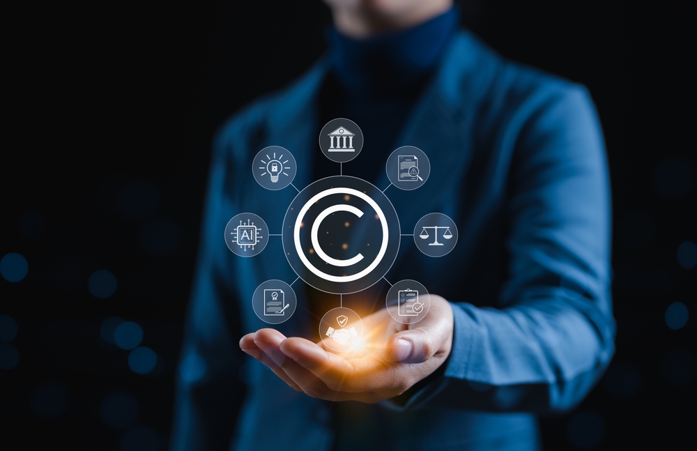 intellectual,property,and,copyright,protection,concept.,copyright,icon,surrounded,by